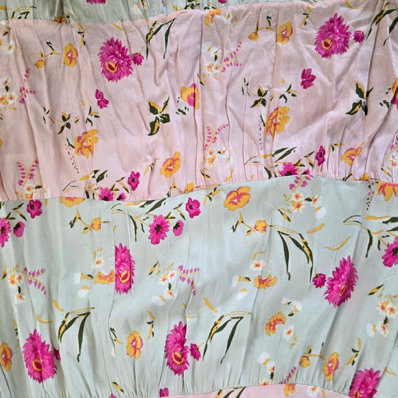 Raga Pink Mint Floral Tiered Maxi Dress Boho Festival Smocked Back Size XS NWT - Picture 8 of 14